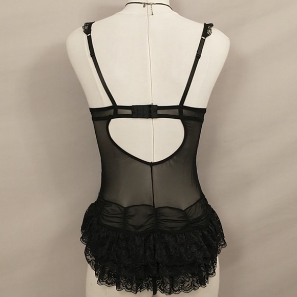 Sexy Black Lace Lingerie Bustier Corset w Thong - Picture 4 of 11